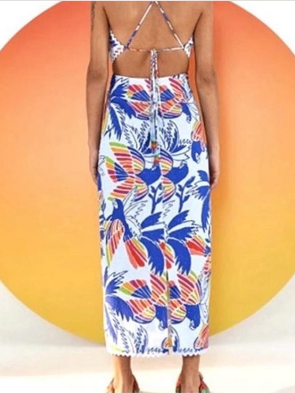 Farm Rio NWT size XL Tropical Maxi Dress in Blue, Orange, Green birds - Picture 7 of 7